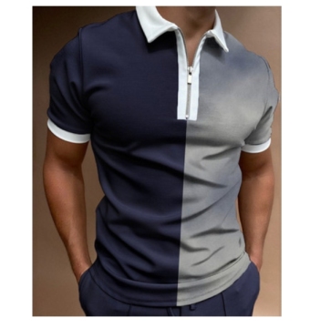 Men's Short Sleeve Color Block Striped Quick Dry Performance Zip Top Polo Shirt