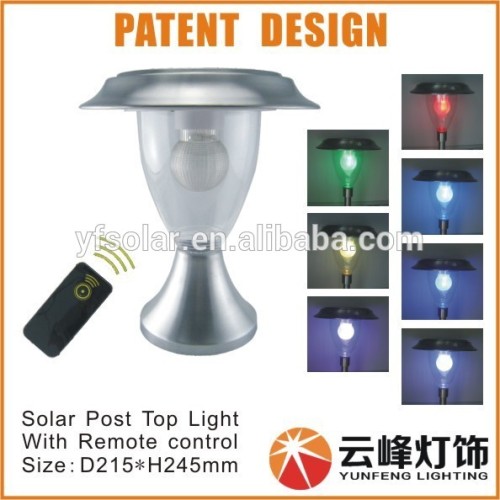 hight LUMEN stainless steel LED color changing Solar pillar top light with remote control solar deck light