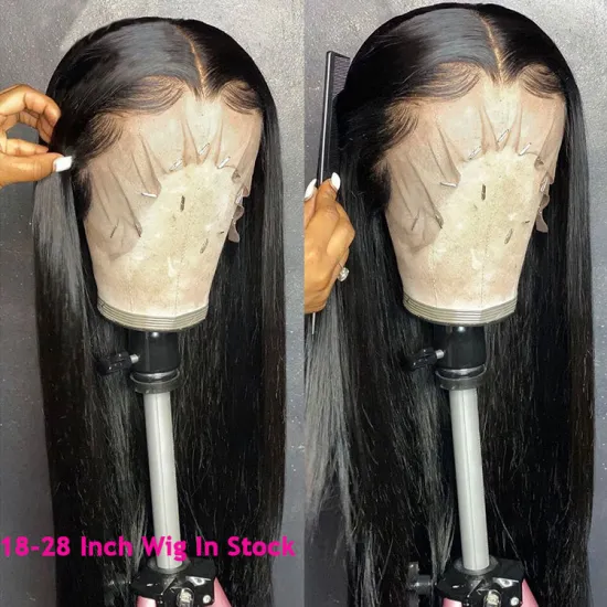 Heat Resistant Natural Black 18In 30In 13X6 Lace Frontal Human Hair Wigs Hd Lace Frontal Wig Straight