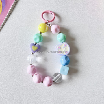 Beaded Phone Lanyard with Pearl Charm - Rainbow Color Phone Strap for Women and Girls
