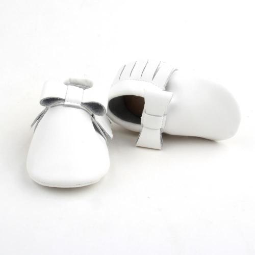 Sweet White Leather Baby Bow-Knoten Mit Quasten Mokassins