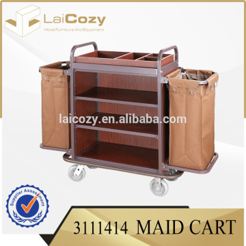 Hotel Housekeeping Maid Cart Trolley with Four Wheels and Two Bags