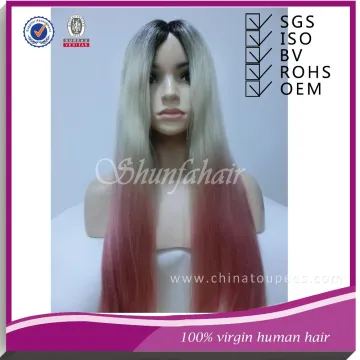 Popular virgin human hair wigs , silky straight mono wigs , Two tone color wigs