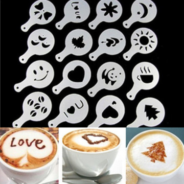 16Pcs/lot Coffee Latte Cappuccino Barista Art Stencils Cake Duster Templates Coffee Accessories