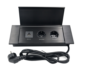 EU Power Aluminum Tabletop ซ็อกเก็ตฝาครอบพลิกปิดภาคเรียนพร้อม USB Type-C PD20W-ซ็อกเก็ตที่ติดตั้งบนสำนักงาน