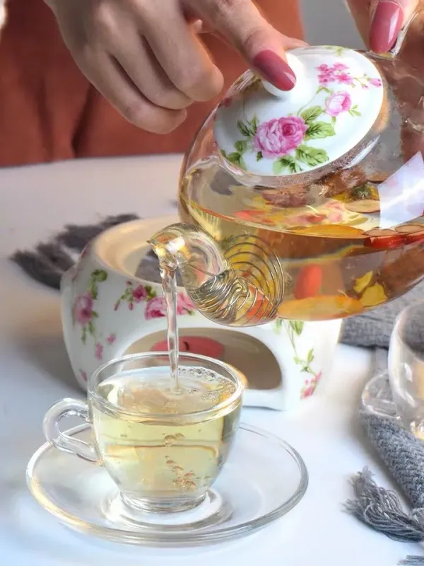 Glass Tea Maker Teapot Set with Ceramic Warmer Filter and Lid