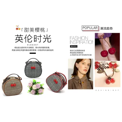 Lovely Cherry Houndstooth Round Shape Small Sling Bag