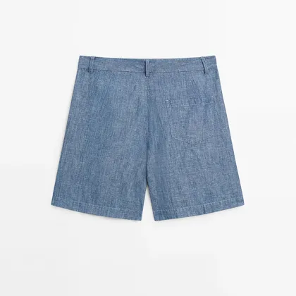 Women's pocket details cotton and linen shorts
