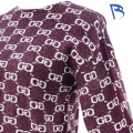 Pulover din tricot cu decolteu fals și cu garnitură în contrast cu monogramă de cafea neagră