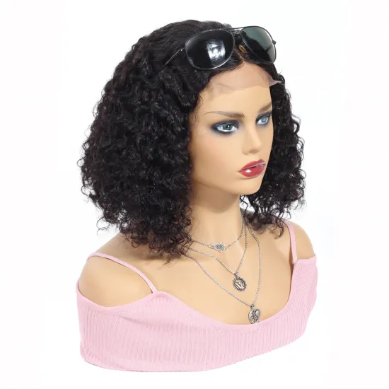 4*4 Swiss Lace Front Closure Human Hair Brazilian Wigs 8 Inch Short Curly Bob Wholesale Brazilian Human Virgin Hair Kinky Curly