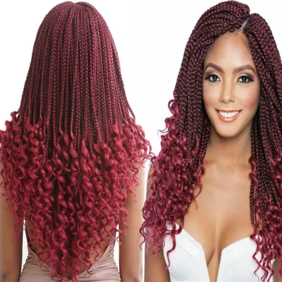 Box Braids with Curly Ends Ombre Braiding Hair 22 '' 22 Strands/lot Synthetic Crochet  Hair Extensions Bug Box Braids Hair