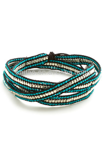 Chan Style Leather Cord Wrap Bracelet in Aqua