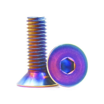 Titanium Flat Countersunk Bolts, TC4/TC2 Hexagon Head, Burnt Finish, Steering Wheel Bolts for Bicycle - DIN7991