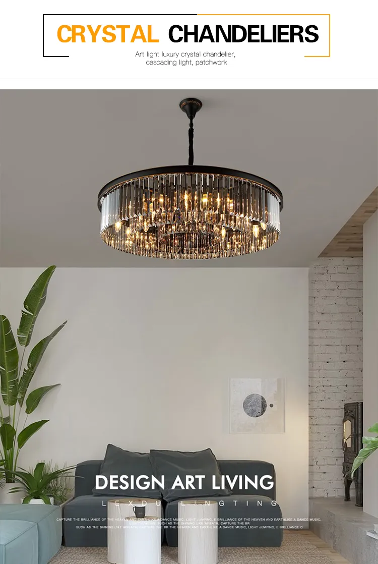 O elegante lustre de cristal de acabamento dourado europeu para interiores modernos