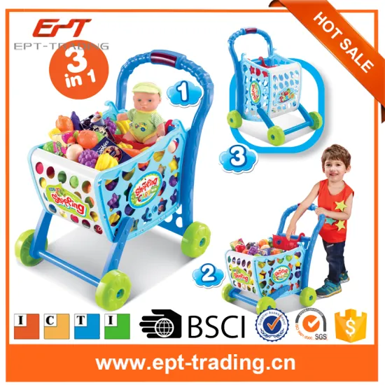 3in1 baby folding supermarket shopping toy trolley play set