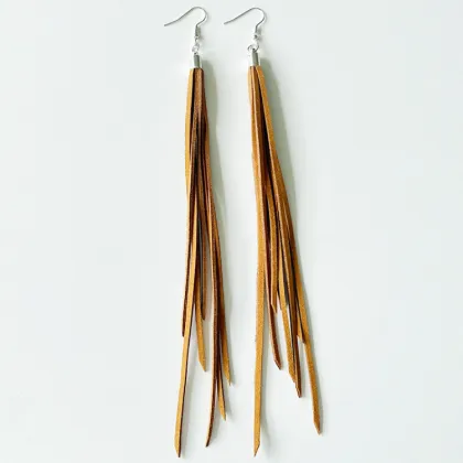 Amiee Jewelry Vintage Earrings - Leather Metal Long Tassel Drop Earrings for Women