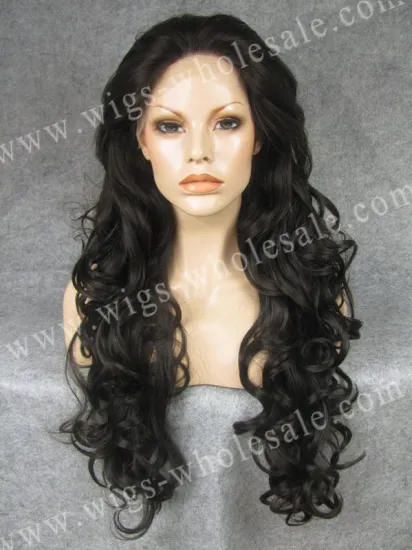 Synthetic long wave brown glueless silk top lace front wig miley cyrus wig