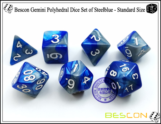 Bescon Gemini Polyhedral Dice Set of Steelblue-4