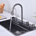 Modern 304 Stainless Steel Kitchen Sink with Large Single Basin and Waterfall Faucet