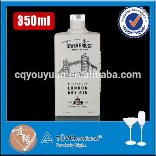 custom design decal logo empty white color 350ml spirits flat square glass bottle manufacturer