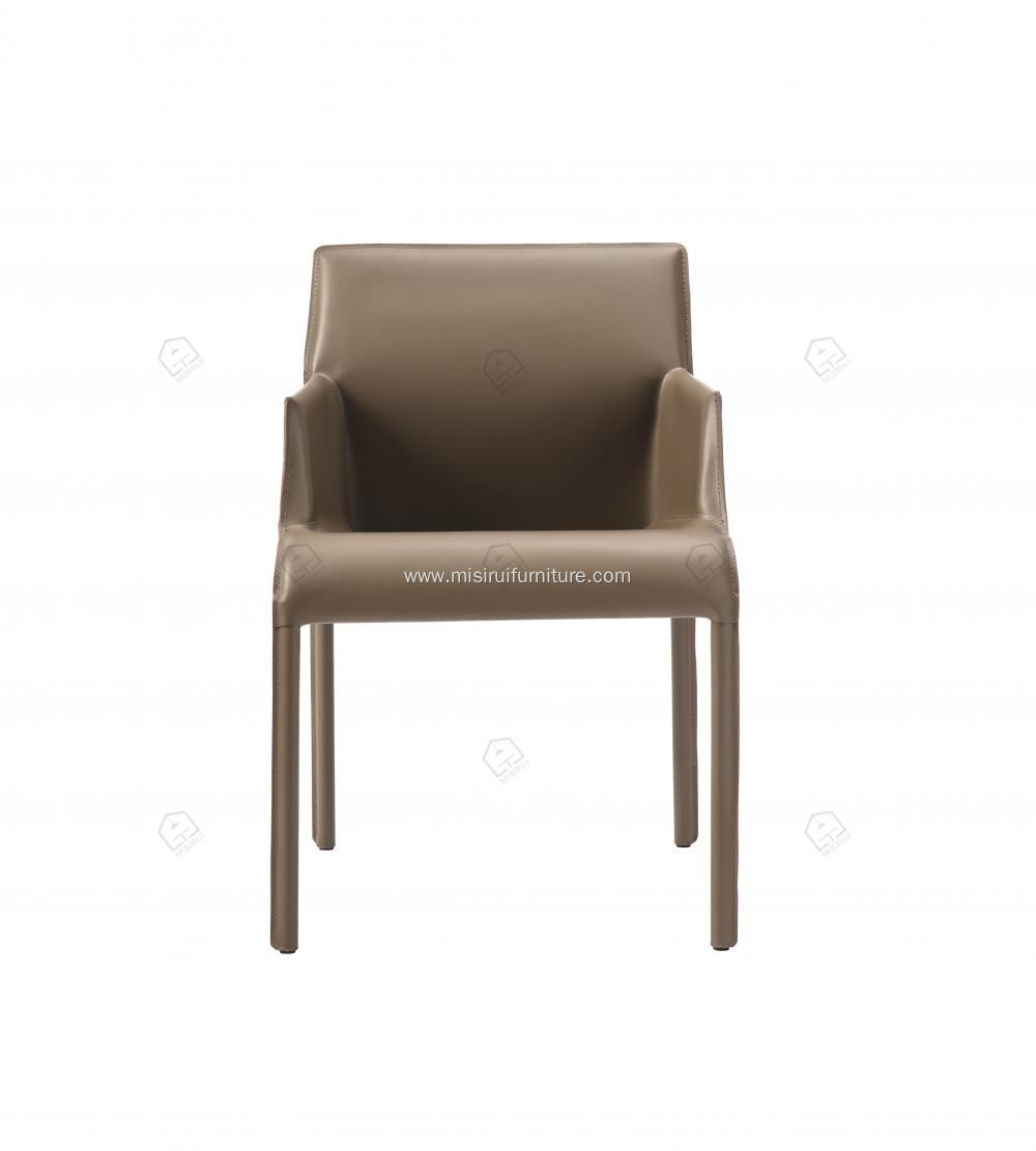 ltalian minimalist khaki saddle leather armrest chairs