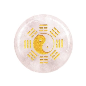 Clear Crystal 25MM Circular Disc Mat Handmade Craved Pattern-Taiji Bagua For Home Decor