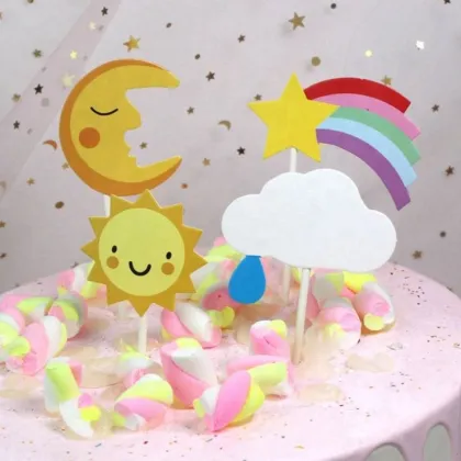 Moon with Wings Cupcake Topper Decorations for Happy Birthday Cakes