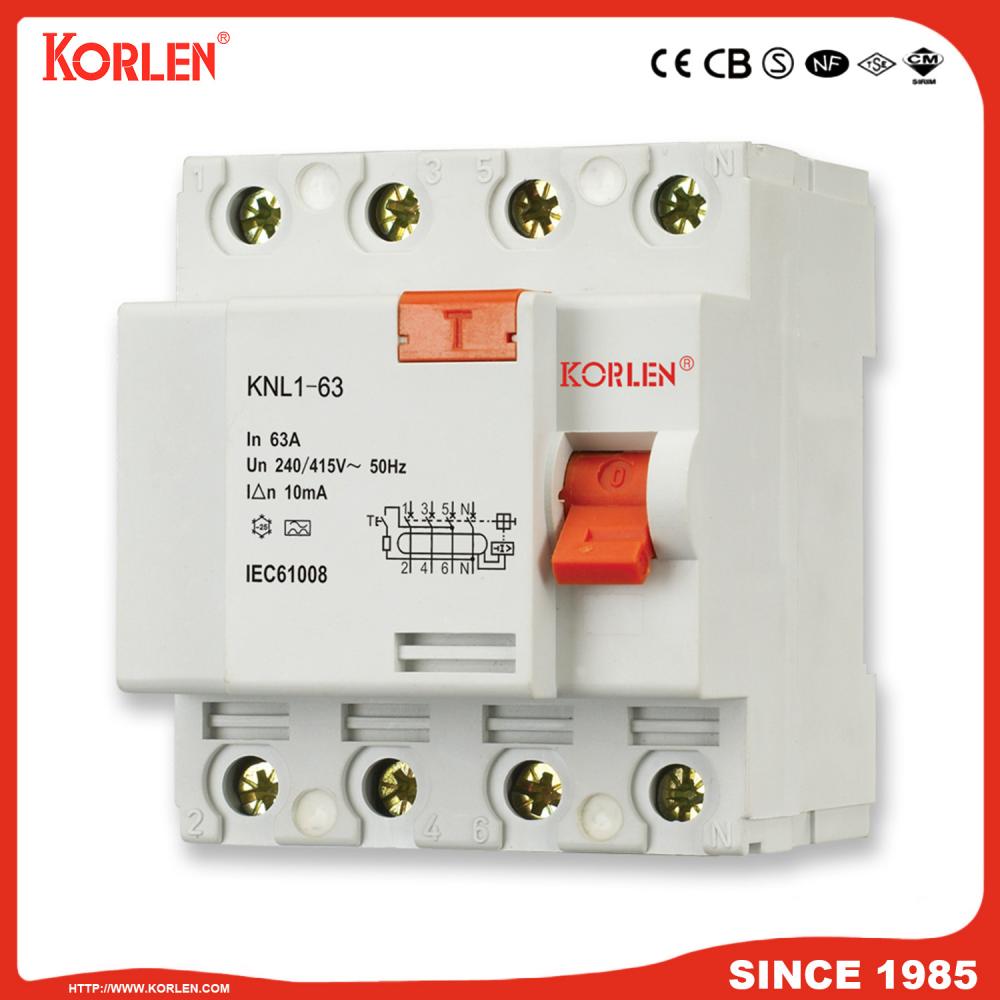 Residual Current Circuit Breaker KNL1-63 63A TUV 4P