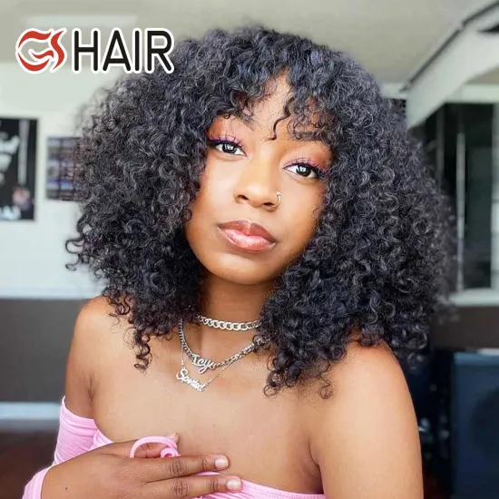 Natural Color Brazilian Kinky Curly Full Machine-Made Wigs for Black Women