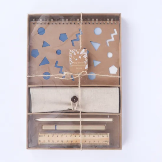 Green Office Essentials: Eco-Friendly A5 Craft Paper Notebook, Canvas Pencil Pouch, and Stationery Box Set