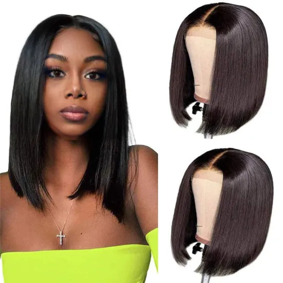 100% natural black short bob wig with bangs for black women, brazilian virgin remy straight human hair fringe bob style cut wig