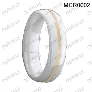 Women wedding ceramic rings inlay 14k golden color plated stainless steel plate