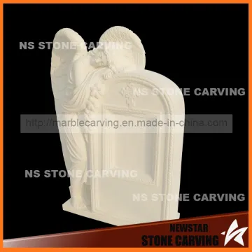 White Marble Angel Headstone in Tombgrave