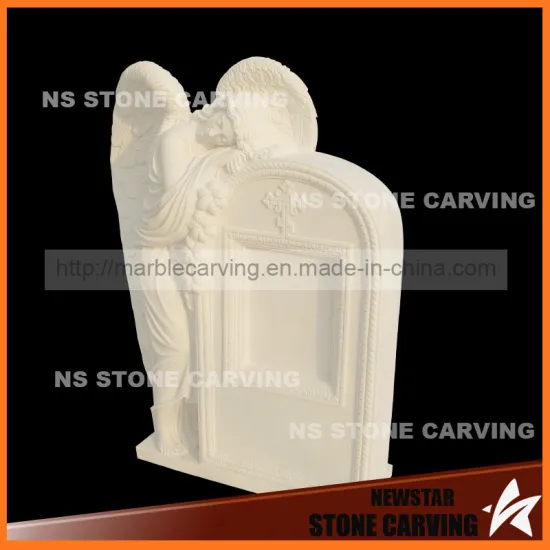 White Marble Angel Headstone in Tombgrave