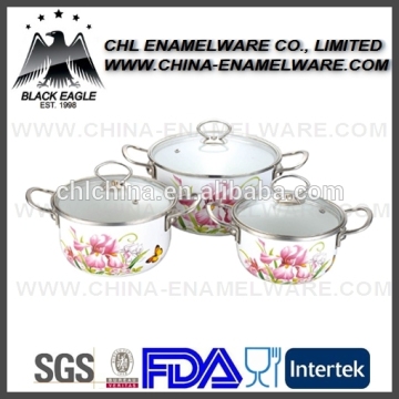 Customized enamel pan cookware set with flower decal