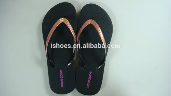 wholesales latest ladies beach summer rubber PE slippers with printted pvc strap
