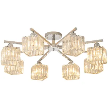 Modern Chrome LED Ceiling Chandelier with Crystal Shade for Living Room and Bedroom