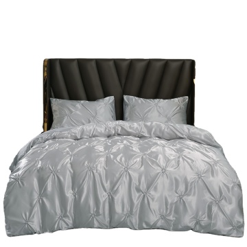 Luxury Pintuck Pinch Pleated Satin Silk Duvet Cover Set with Pillowcases