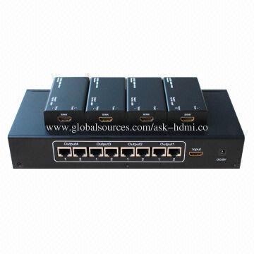 1 x 4 HDMI Splitter with 4-pair Dual Cat6 Cable-out, 5V DC/2A Power Supply
