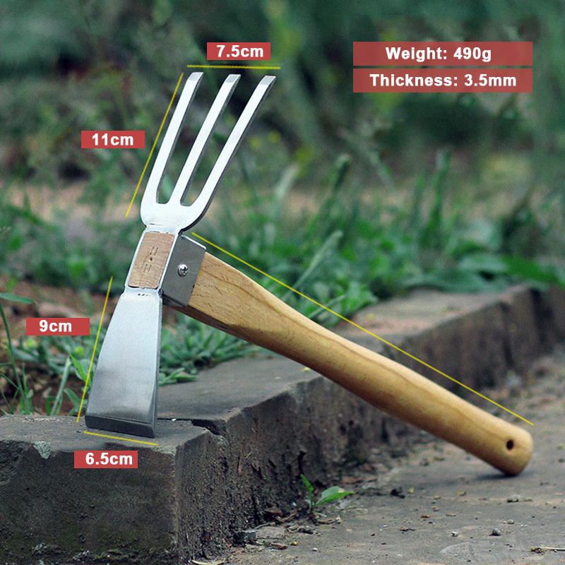 Stainless steel flower hoe small portable outdoor gardening weeding digging hoe with wooden handle