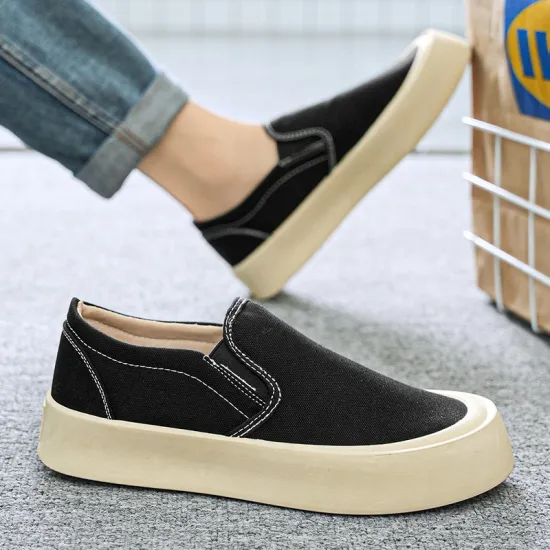 Non-Slip Canvas Sneakers: Lightweight Loafers in White and Black for Men and Women