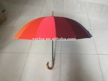 16K Colorful Rainbow Umbrella with Wooden Handle