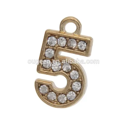17.8mm New Arrival silver and gold letter five Zinc Alloy lalique crystal point pendant