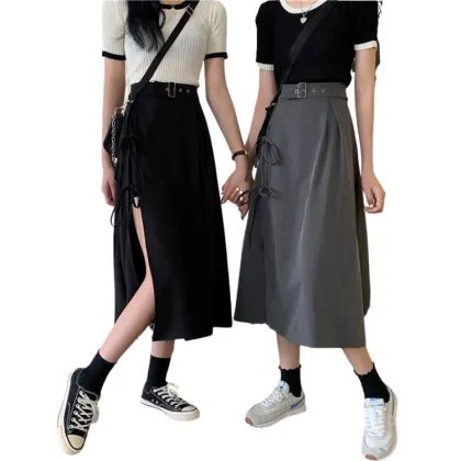 2022 Spring/Summer Joker Theme Irregular Strap Split Mid-length Skirt