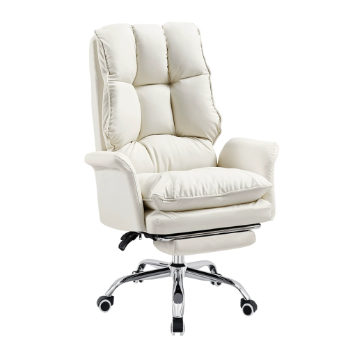 Plush White PU Leather Rotating Gaming Office Chair