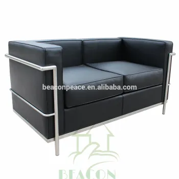Mid Centry Modern furniture Black leather LC2 sofa in 2 seaters