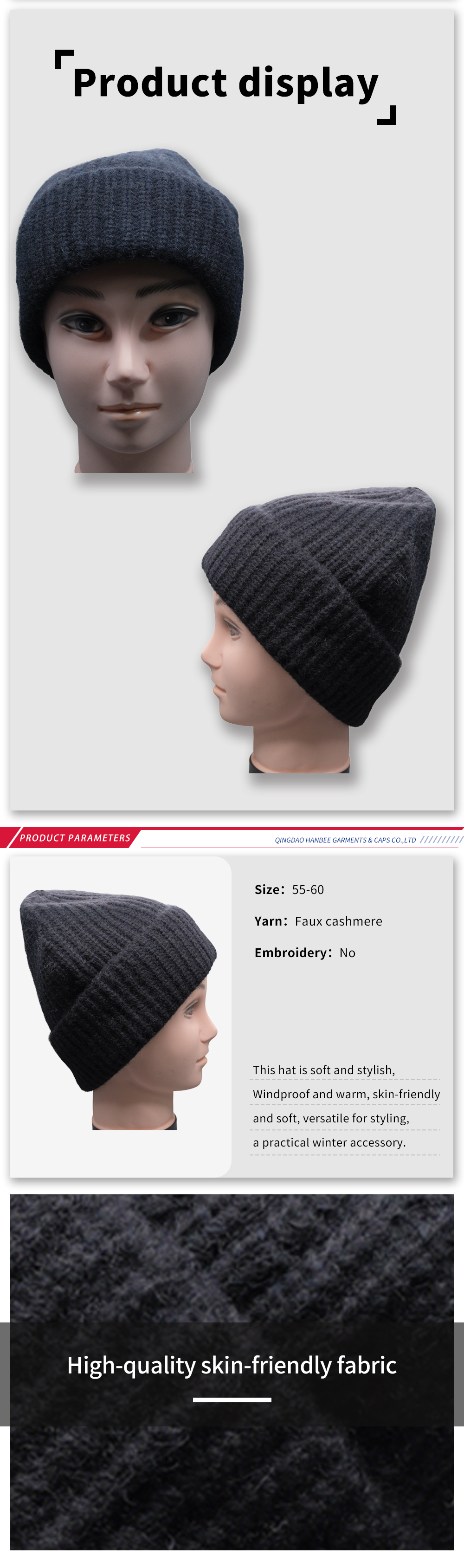 Soft Black Fleece Knitted Hat