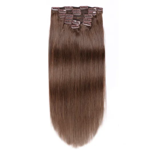 Hot Selling Quad Weft Clip In Hair Extension Brown Color silky Straight Smooth