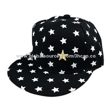 Snapback Cap with star embroidery and allover stars print in the peak, 3 styles available