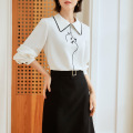 Women's Lapel Pullover Shirt Sleeve Printed Chiffon Shirt